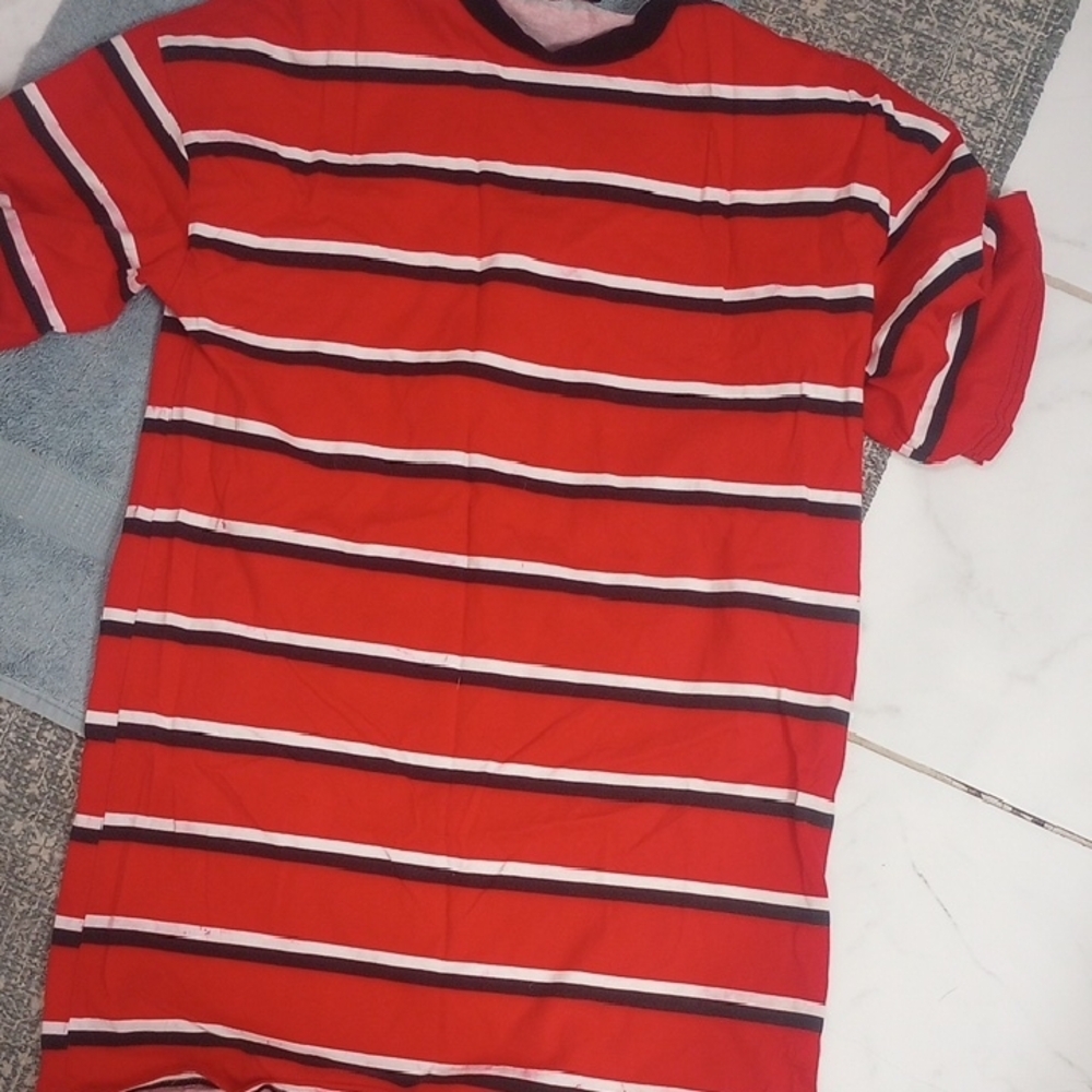 Red Striped T-Shirt Size 2 Pretty Lil Thing Boyfriend Tshirt Dress